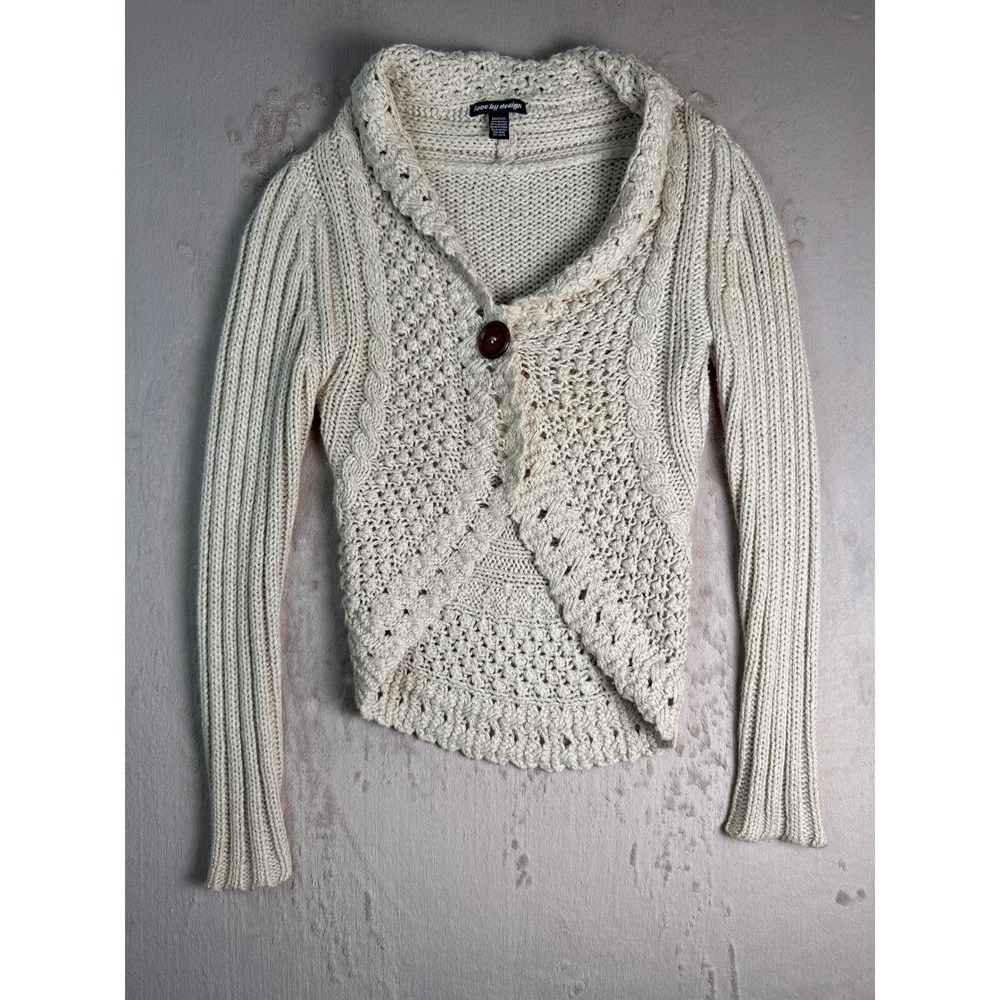 Love By Design Cream Chunky Knit Cardigan Shrug‎ Sweater Womens Size M Boho